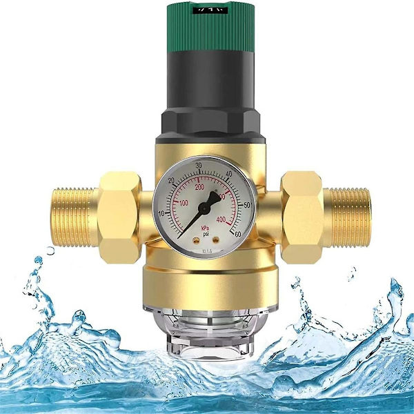 Trycksregulator för vatten med tryckmätare, tryckreduceringsventil Trycksregulator, vattentrycksregulator 1/2 tum - WELLNGS 0 0