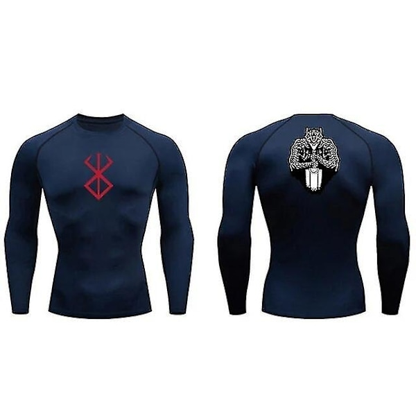 Mænds Kompression T-shirt Langærmet Anime Berserk Guts Sport Hurtigtørrende T-shirts Athletic Gym Stramme Undershirts  Toppe Tee Male-WELLNGS jinCX01 Navy Blue2 XL