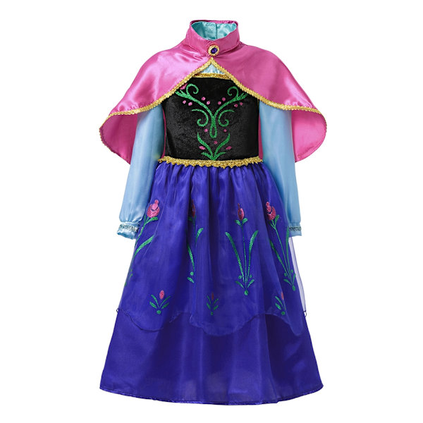 Elsa Anna Prinsessekjole Jente Halloween Karneval Kostymefest Barne Rollespill Snødronningen Barnekostyme Kostyme Anna 3-WELLNGS Anna 3 4T (Size 120)