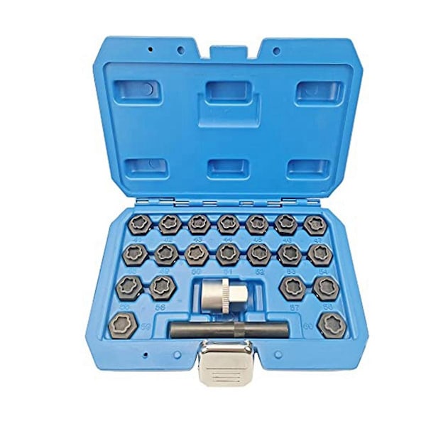 22-dels Hjul Lås Mutter Nyckel Set, Hjul Lås Mutter Socket Adapter Set, Hjul Stöldskyddad Mutter Avlägsnande Verktyg-WELLNGS