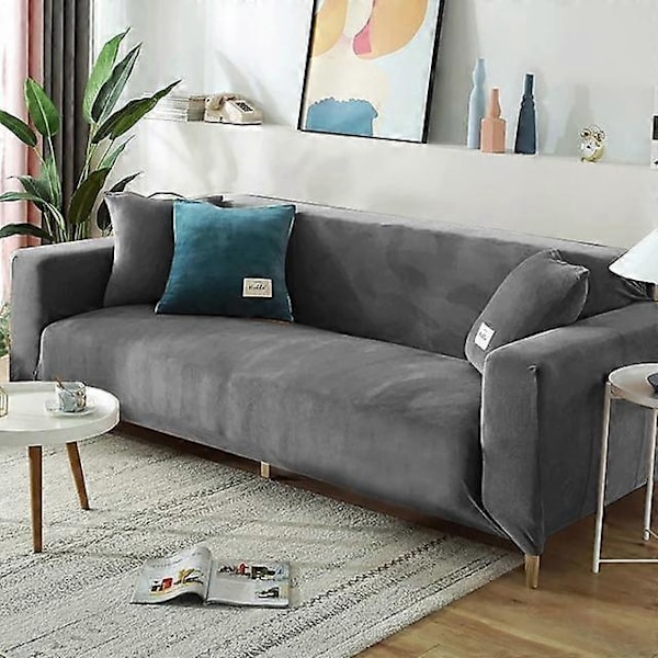 Vinter Sammetssofföverdrag Kompatibla med Vardagsrum Elastiska Möbelsofföverdrag Schäslong Hörna L-formad Sofföverdrag 1 /2 /3 /4-WELLNGS dark gray 2seater 140-185cm