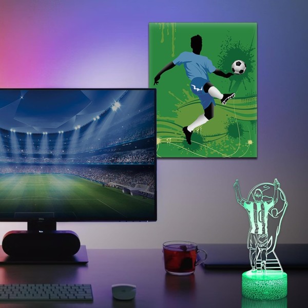 WJ Soccer Night Light til børn, 3D optisk illusion Stemningsbelysning 16 farver LED-dæmpbar med fjernbetjeningsrum Fodbolddekor-WELLNGS Messi