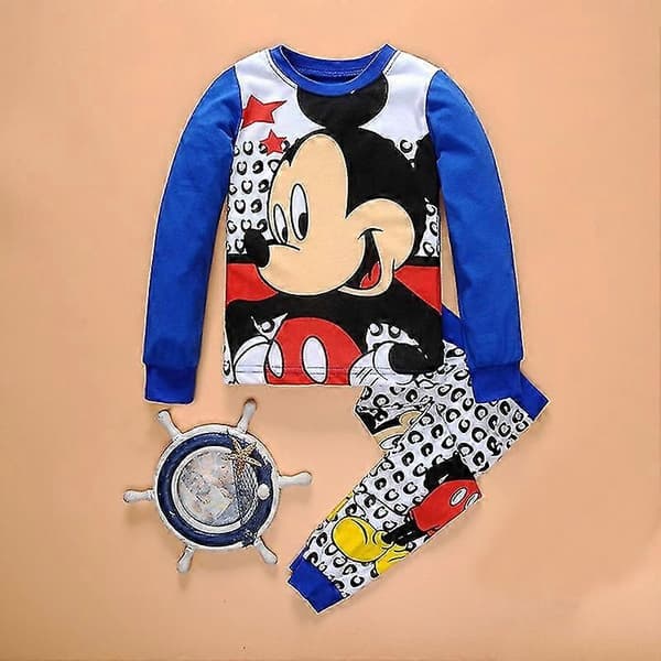 Barn Flickor Sovkläder Pyjamas Set Pjs Outfit-WELLNGS Blue White Mickey 4-5 Years