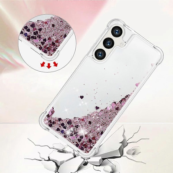 YB Quicksand Series-1 Yhteensopiva Samsung Galaxy S24+ -kotelon kanssa, nestemäiset kelluvat paljetit TPU-suojus - WELLNGS Rose Gold Hearts