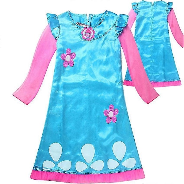 Tyttöjen mekko Trolli Bobby Cosplay-asu Tyttöjen mekko Streetwear Halloween-asu Lasten kaulakoru Peruukki Hieno mekko Tyttöjen mekko - WELLNGS 868 130(7-8Y)