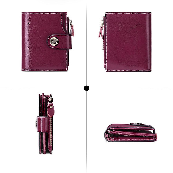 SENDEFN 5206 RFID-blockerande plånbok i läder med flera kortfack för kvinnor - WELLNGS Dark purple