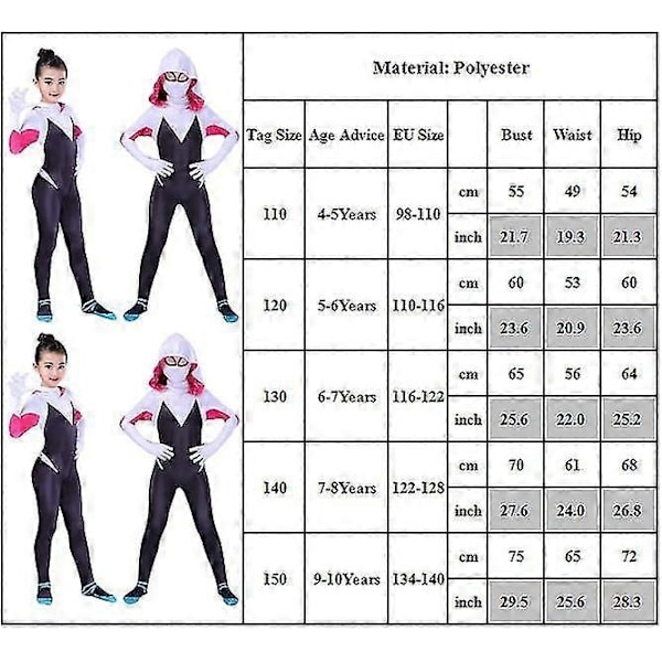 Spider-Gwen Maske Rollespil Jumpsuit Kostume til Piger 4-10 År - WELLNGS 9-10 Years