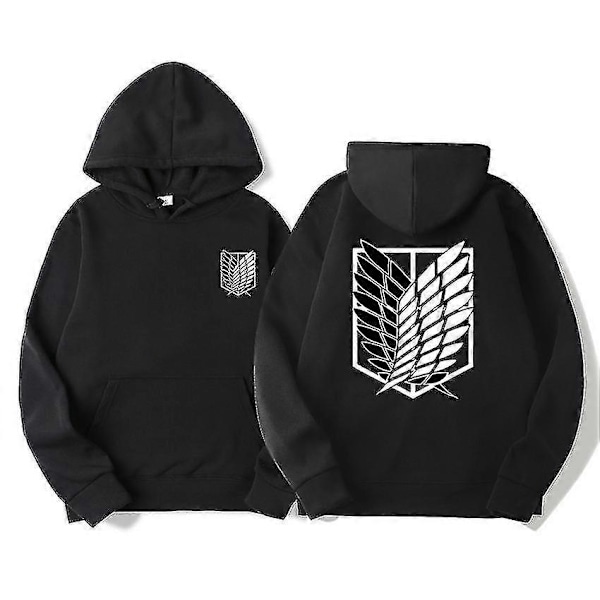 Attack on Titan Hoodie for Menn - Anime Hoodie, Streetwear Pullover, Harajuku Hoodie, Genser - WELLNGS black XXL