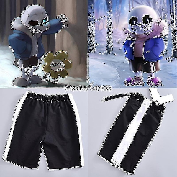 Chomel Undertale Sans Cosplay Hoodies Latex Maske Cool Skelet Cos Blå Frakke Halloween Cosplay Kostume Unisex Jakke Hovedbeklædning-WELLNGS just a pair of pants XL