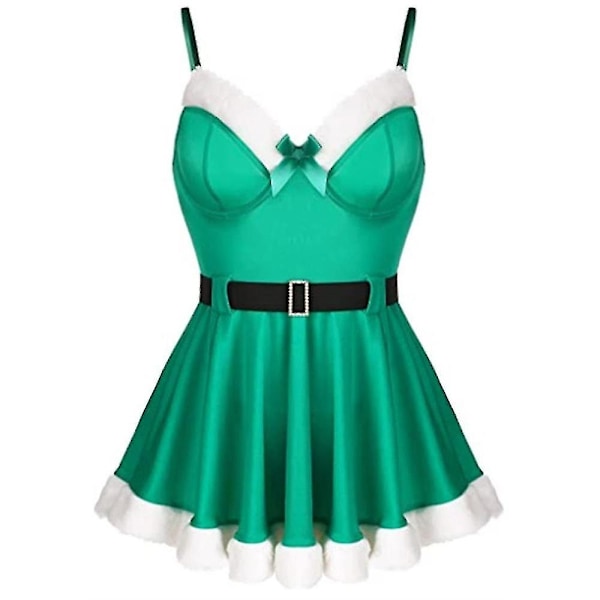 Julekjole til kvinder med seler - Mini julekjole til julefest, maskerade, fru julemand, sexet cosplay kostume - WELLNGS Green L