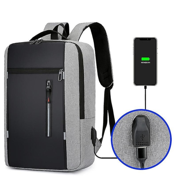 Stilfuld rygsæk til mænd USB-opladning skolerygsæk 15,6 tommer bærbar rygsæk til mænd Bogtaske Taskepakker Vandtæt mænds rygsæk null-WELLNGS none