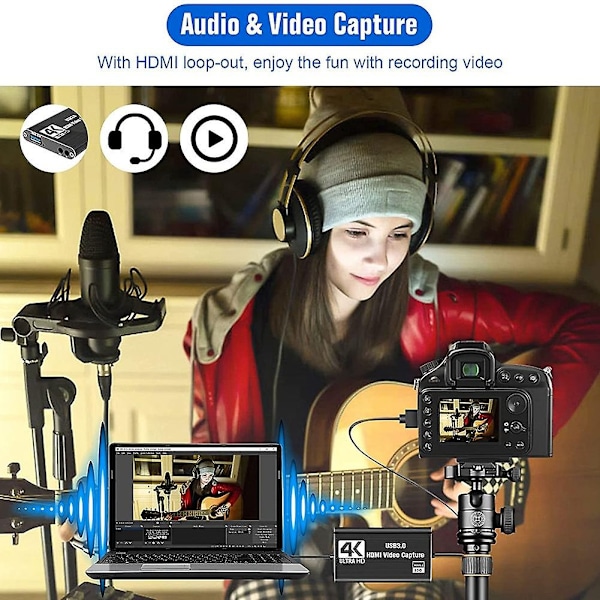 Videokort för inspelning, Switch-inspelningskort för Switch, 4K 1080P 60FPS för streaming av videoinspelning för /DSLR/kamera-WELLNGS