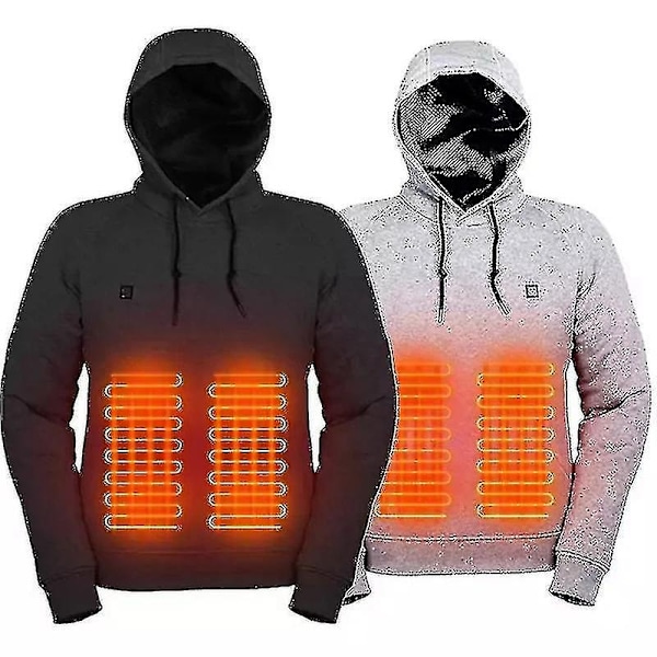 Lämmitettävät Hupparit, USB Sähköllä Lämmitettävä Kevyt Huppari Takki - WELLNGS Grey 2XL