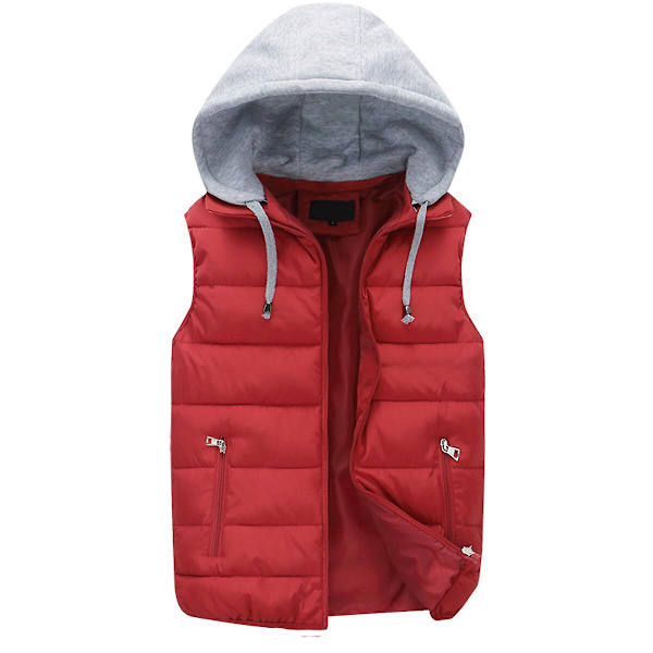 YOUTHUP Herr Quiltad Väst med Huva Utomhus Tjock Fritidssport Huva-WELLNGS Red XS