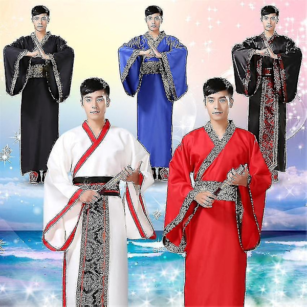 Mænds Hanfu Traditionelle Kostumer Tøj - WELLNGS Blackred XL 170-175CM