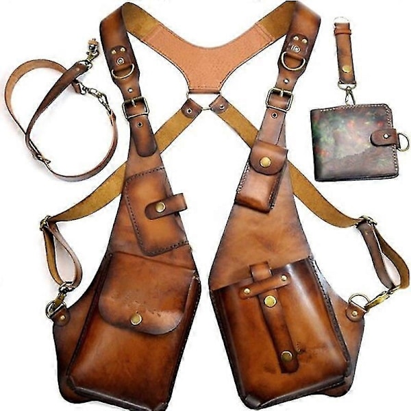 Middelalder Lærsele Holster Bag Skjult Tyverisikker Lommebok Motorsykkel Stil Telefonveske Viking Cosplay Festival Bag Menn Kvinner - Anime Ryggsekker, Wa black