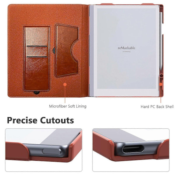 Kompatibel med Remarkable Paper Pro Fodral Kortplatser Ställ PC+PU Läder E-läsare Omslag med Pennhållare - Brun-WELLNGS Brown