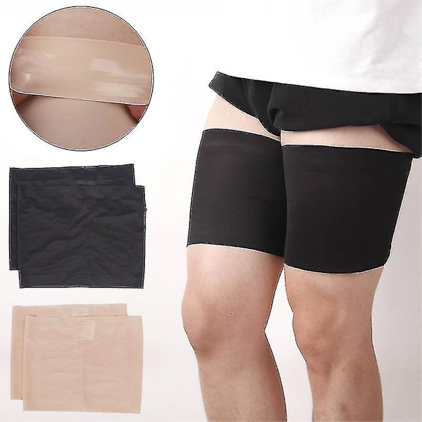 2 stk. Sommer Kvinder Anti Chafing Lårbånd Slankere Bånd Høj Elastisk Silica Gel Anti-friktion Beskyttelse Benvarmer Plus Størrelse Tw-WELLNGS Black F 66-78 cm