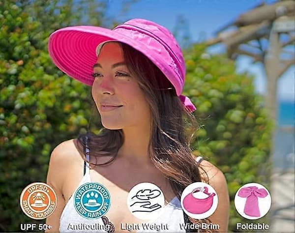 Damehat UPF 50+ UV Solbeskyttelse Konvertibel Strand Solhat - WELLNGS Rose Red
