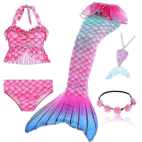 Flicksjöjungfru-baddräktsset för flickor - 2023 års kollektion - 5 delar - Den lilla sjöjungfrun Cosplay-strandkläder - badkläder-1-WELLNGS Package 13 150