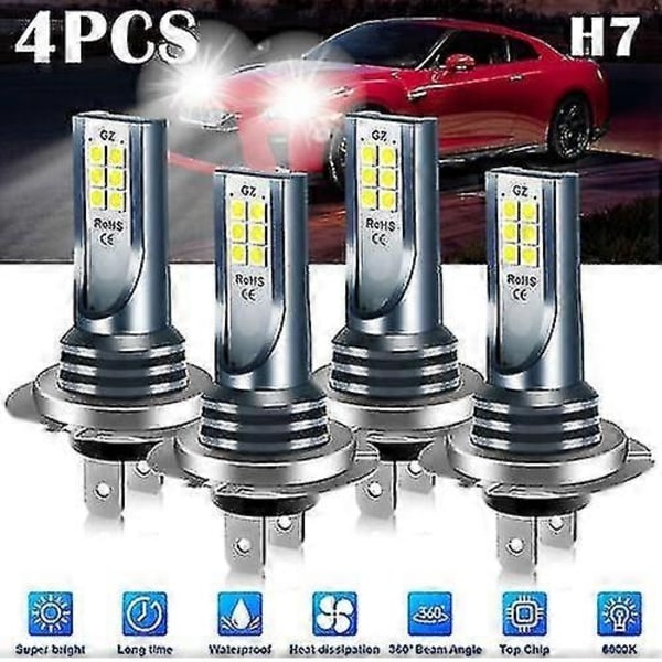 4x H7 LED Lyspære Kit Fjern- og Nærlys 220w 60000lm Super Sterk 6000k Hvit-WELLNGS