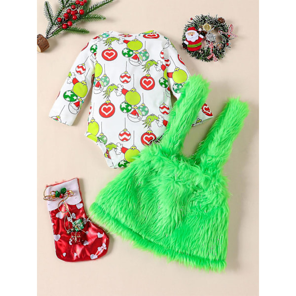 Babyen som stjal julen antrekk Baby Boys Girls Xmas Green Furry Monster Costume Clothes Set-WELLNGS Style 10 3-4 Years