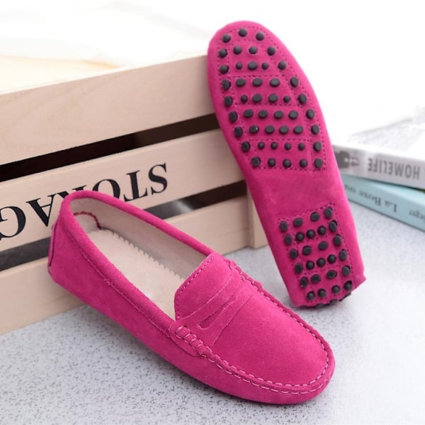 Dame sko 2023 Ægte læder dame flade sko casual loafers slip on dame flade sko mokkasiner dame køresko-WELLNGS Pink 9