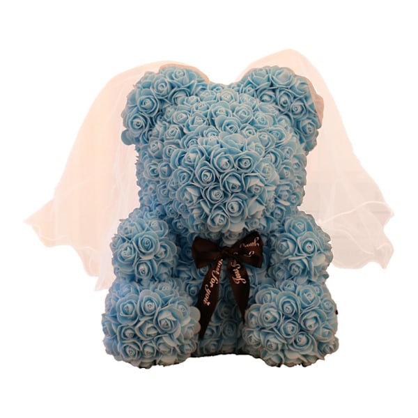 Rosebjørn Kunstig Blomst Skum Bevaret Valentinsdag Gave Hjem Dekoration 25/40cm med Gaveæske Teddybjørn - WELLNGS Light blue