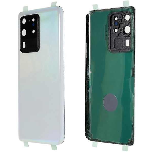 Kompatibel med Samsung Galaxy S20 Ultra 4G/5G G988 Batteri Cover med Klæbestrimmel + Kameralinse Dæksel - Rød - WELLNGS White