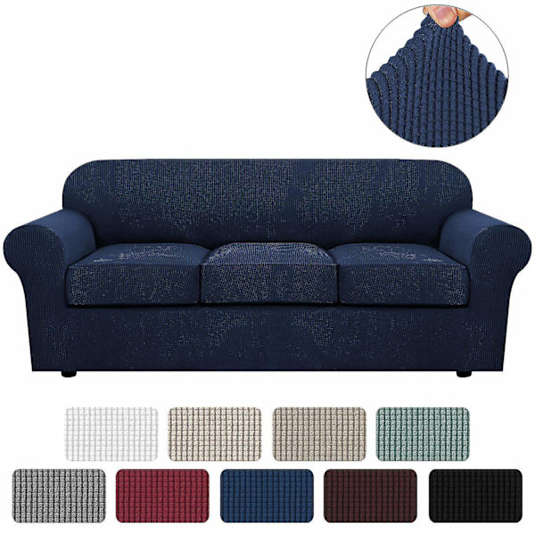 Stretch Vattentät Soffa Överdrag, 1 Del, Spandex, Jacquard Elastisk Soffa Överdrag med Halkskydd Skum-WELLNGS Dark blue 2 Sitzer