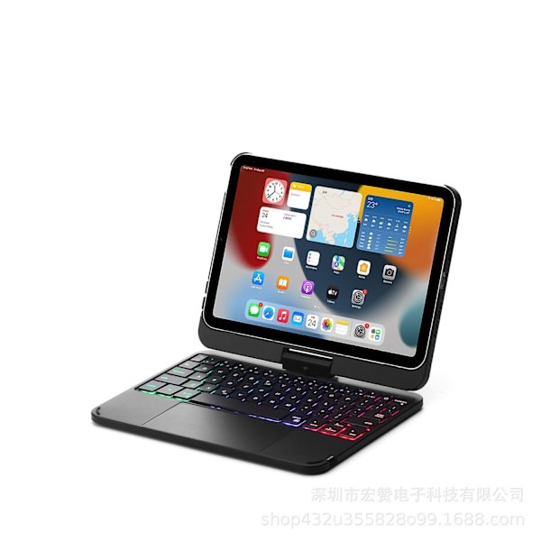 Magiskt tangentbordsfodral för Ipad Mini 6 Magnetiskt fodral Funda Bakgrundsbelysning Fällbart 360-graders roterbart tangentbord Bluetooth-tangentbord-WELLNGS Black