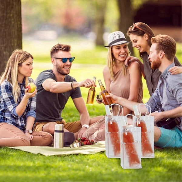 10-pack Vinkylväska Isväska Transparent PVC Bärbar Vinflaskkylväska Champagneisväska med Handtag - WELLNGS