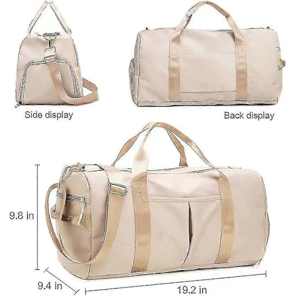 Unisex Pieni Kuntosalilaukku, Urheilu- ja Viikonloppuretkilaukku, Vedenkestävä Matkalaukku Kenkien ja Märkien Vaatteiden Lokerolla (Beige) - WELLNGS Beige