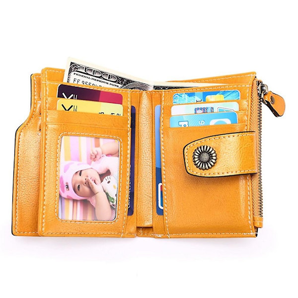 SENDEFN 5206 RFID-blockerande plånbok i läder med flera kortfack - WELLNGS Yellow