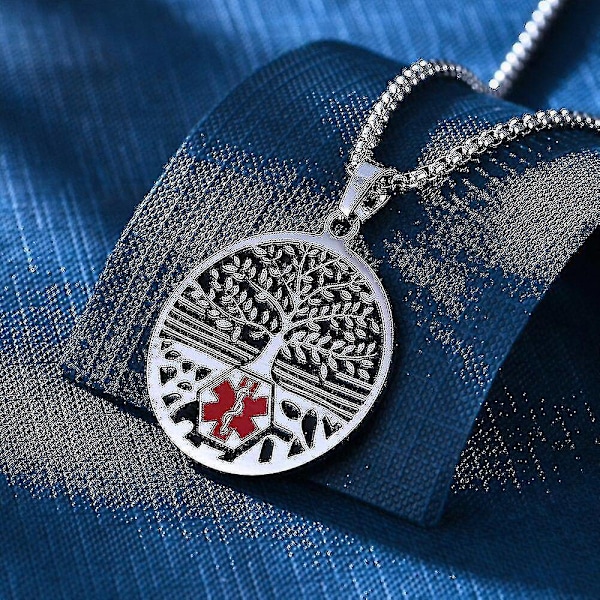 Tree Of Life Medical Alert -riipuskaulakorut miehille ja naisille, ruostumaton teräs, Life-Star -tyyppi 1 diabetes, hätätilanne ICE SOS -korut G-WELLNGS ALLERGY