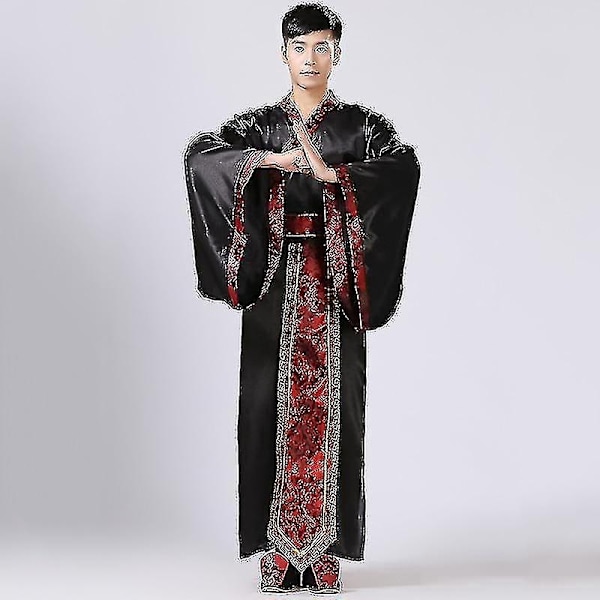 Mænds Hanfu Traditionelle Kostumer Tøj - WELLNGS redblack L 165-170CM