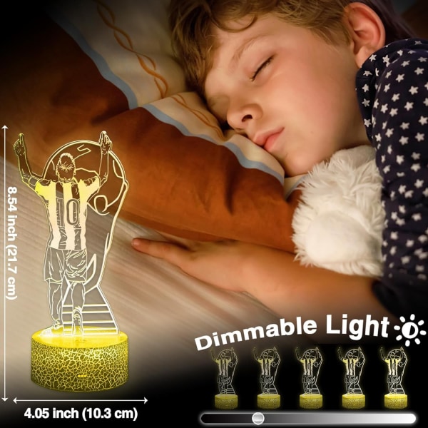 WJ Soccer Night Light til børn, 3D optisk illusion Stemningsbelysning 16 farver LED-dæmpbar med fjernbetjeningsrum Fodbolddekor-WELLNGS Messi