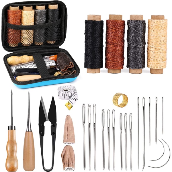 Leather sewing with large eye needles waxed thread Leather sewing tools for leather craft 28pcs-WELLNGS