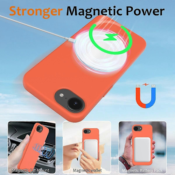iPhone 16e -kotelo, yhteensopiva MagSafe-tekniikan kanssa, pudotussuojattu nestemäinen silikonipuhelinkuori - Oranssi-WELLNGS Orange
