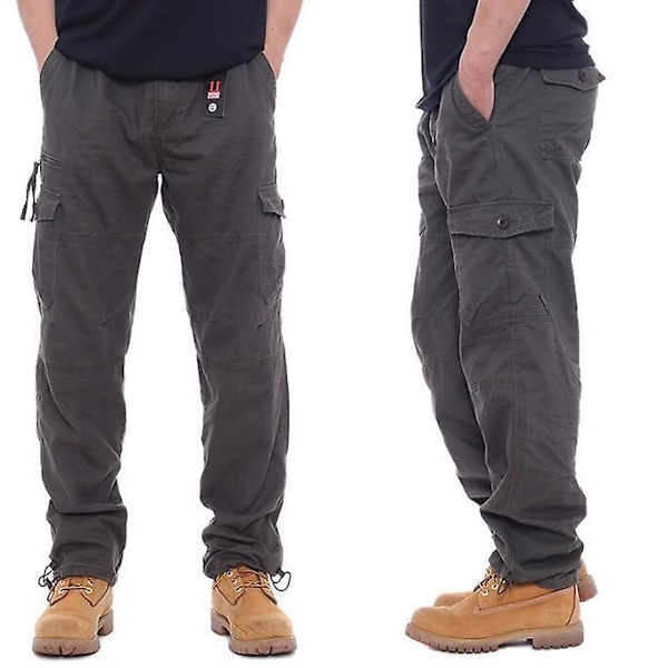 Herre Multi-Pocket Løs Bomull Casual Arbeidsbukse-WELLNGS Dark gray 3XL