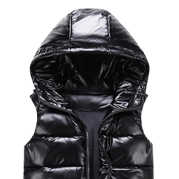 Sliktaa Unisex Blank Glansfull Vanntett Ermeløs Jakke Lett Puffer Vest-WELLNGS Black 2XL