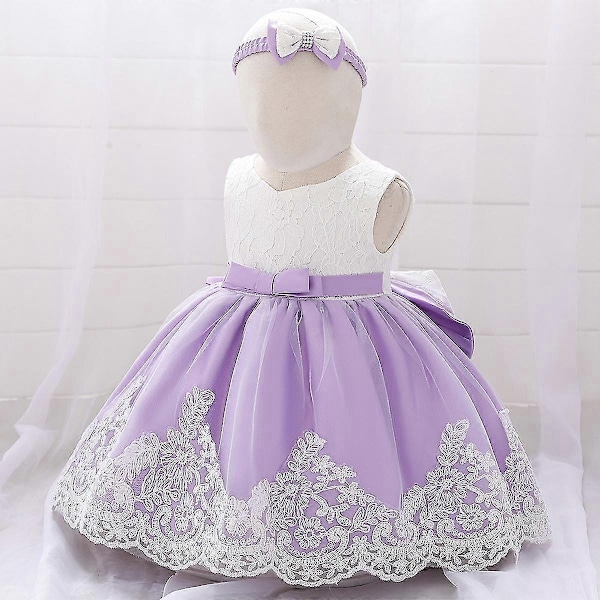Barn Baby Flicka Fest Bowknot Tutu Klänning Festspel Bröllop Prinsessa Dop-WELLNGS Purple 3-6 Months