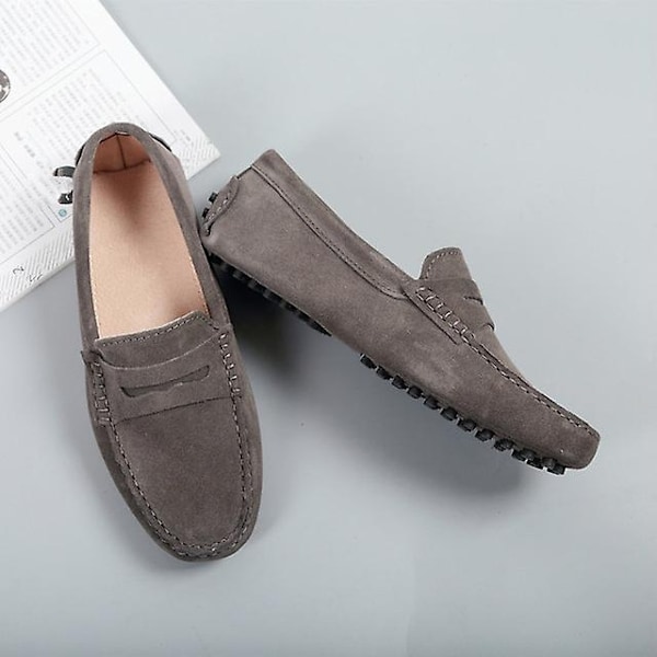 Damskor 2023 Äkta Läder Dam Platta Skor Casual Loafers Slip On Damskor Flats Skor Moccasins Lady Driving Shoes-WELLNGS Dark Grey 5