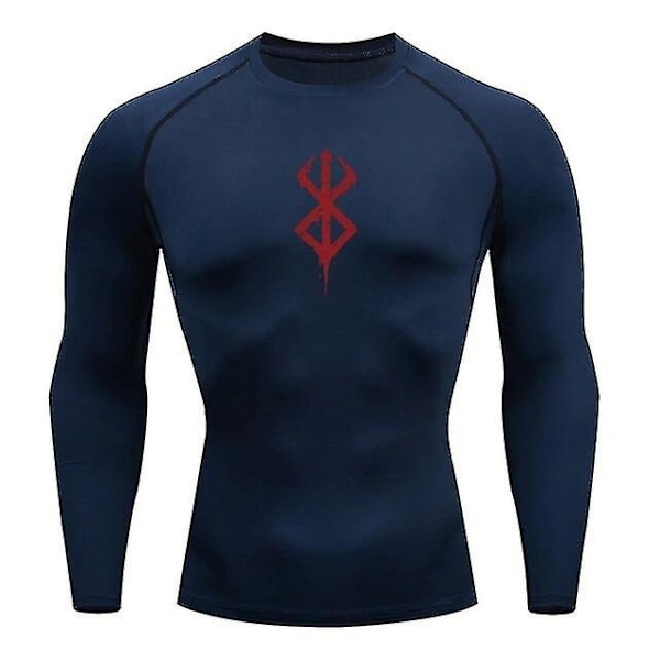 Miesten kompressiopaita pitkähihainen Anime Berserk Guts Urheilu Nopeasti kuivuvat T-paidat Athletic Gym Tiukat aluspaidat  Topit Tee Male-WELLNGS jinCX01 Navy Blue1 XXXL