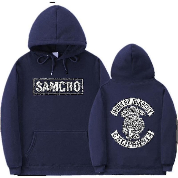 Sons Of Anarchy Samcro Hoodie Dobbeltsidig Trykket Hoodie Genser Topp - WELLNGS Navy blue XL