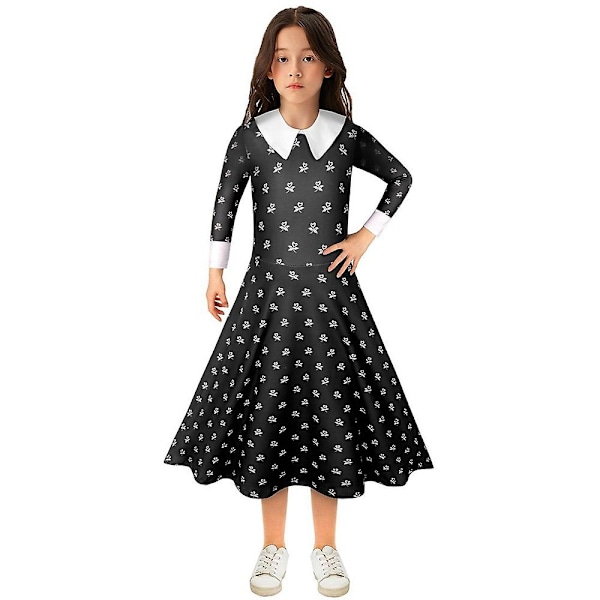 Wednesday Addams-serie Cosplay-festdraktsett Kjole/antrekk Fancy Dress Up-gaver for 3-10 år gamle jenter/kvinner - WELLNGS C 3-4 Years