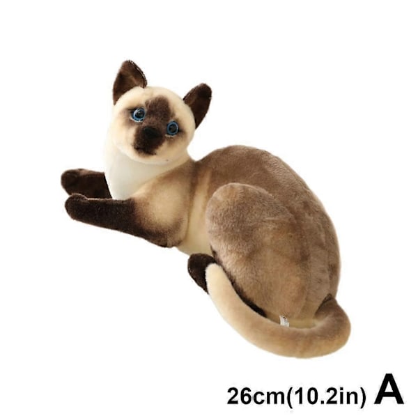 Livaktig utstoppet Siamese katt plysj leketøy Simulering Søt katt Kjæledyr leketøy Bursdagsgave-WELLNGS 26cm Siamese cat