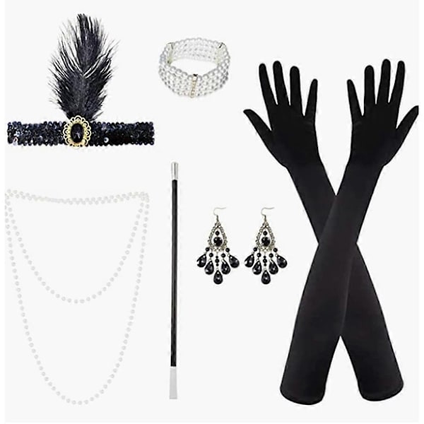 1920-tals Kvinnors Flapper-Tillbehör Gatsby Kostymer Tillbehör Set 20-tals Flapper Huvudband Pärlhalsband Armband Örhängen Handskar - WELLNGS E