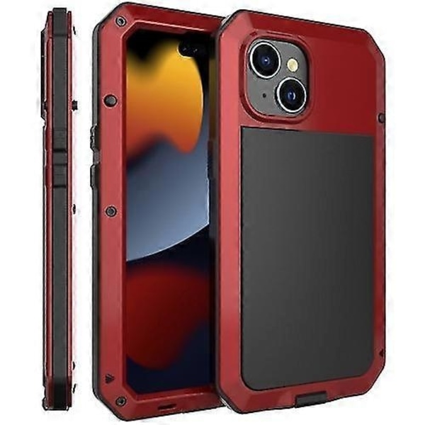 Kompatibel med Iphone 15 Stöttåligt Liv Vattentätt Dammtätt Metall + Silikon Mobiltelefonfodral-WELLNGS Red iPhone 15