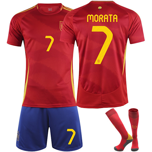 25 Spanien hjemme rød nr 7 Morata fodboldtema trøje fodbolddragt børn voksenstørrelse nr. 7 Morata-WELLNESS No. 7 Morata 28（150-160CM)